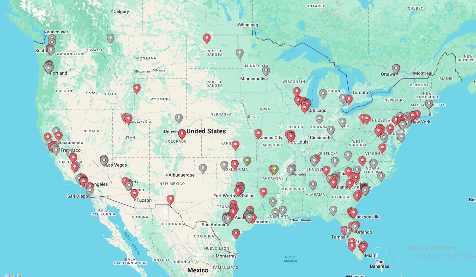 Map of the United States showing 200+ nail and spa salon clients partnered with Alpha Media Marketing