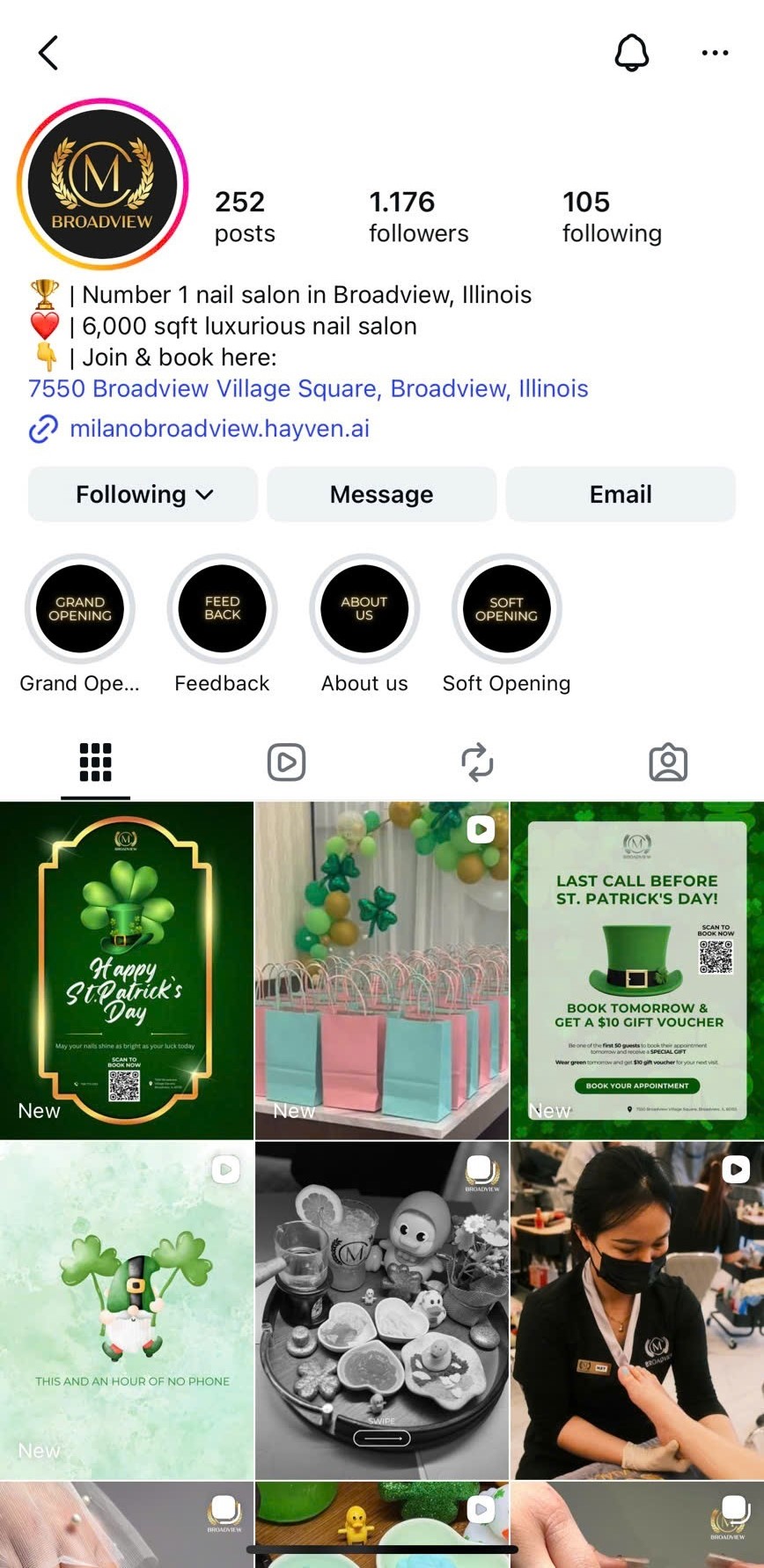 Milano Nail Spa Instagram feed design by Alpha Media