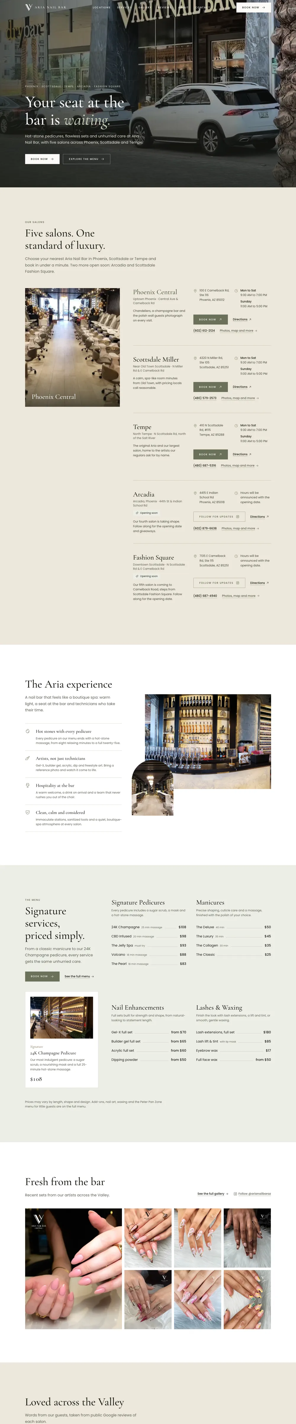 Aria Nail Bar website design by Alpha Media — desktop view