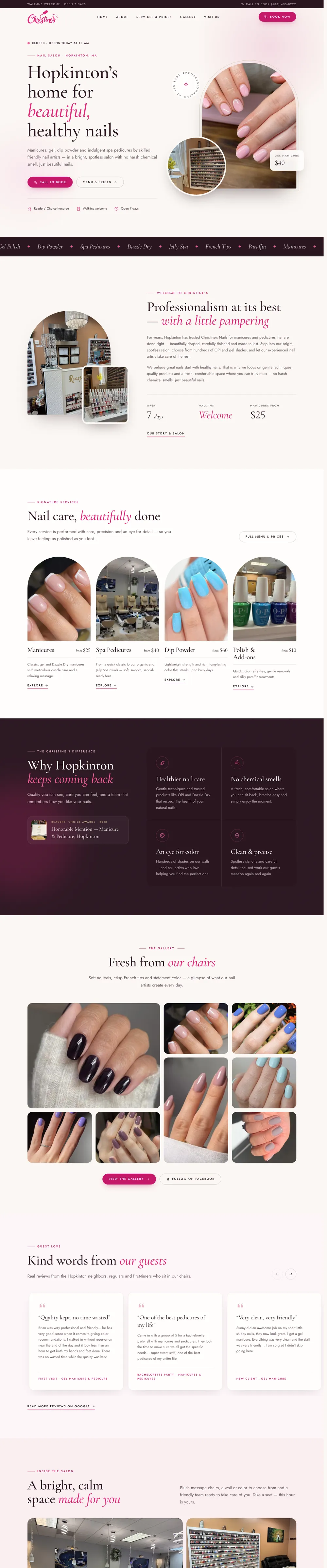 Christine's Nails website design by Alpha Media — desktop view