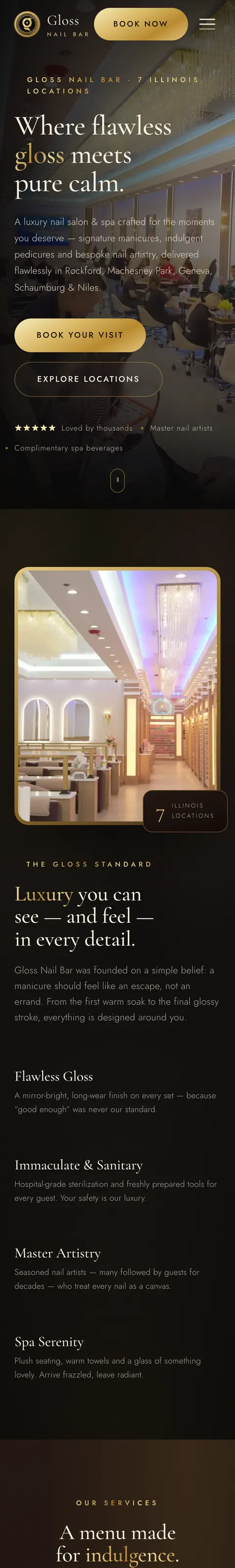 Gloss Nail Bar website design by Alpha Media — mobile view