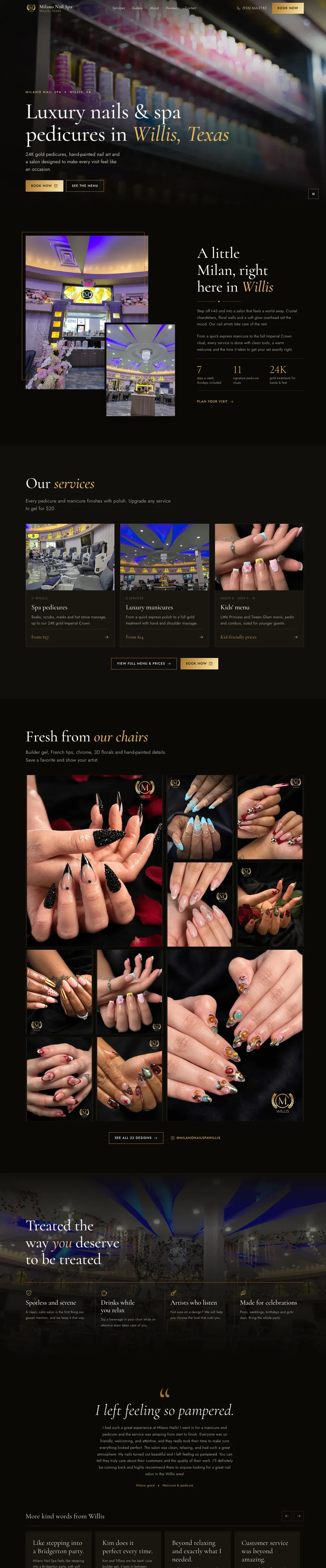 Milano Nail Spa website design by Alpha Media — desktop view