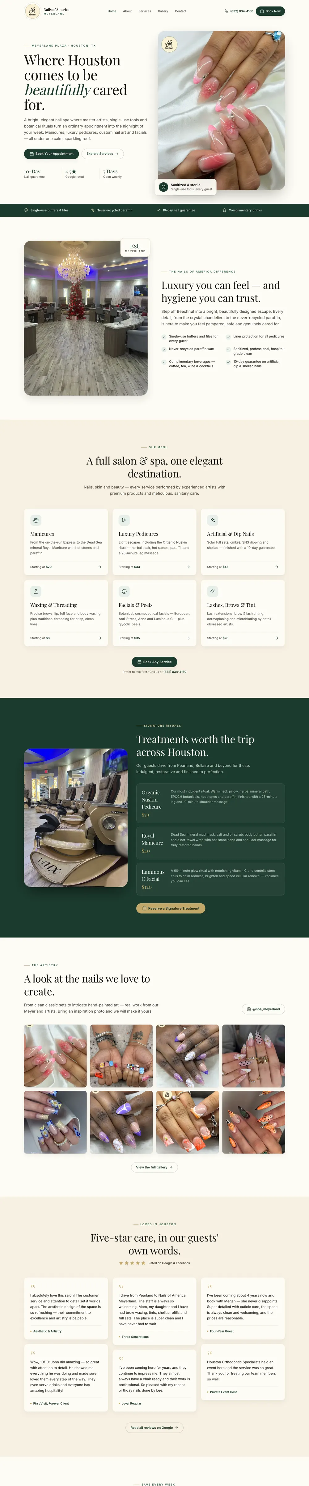 Nails of America Meyerland website design by Alpha Media — desktop view
