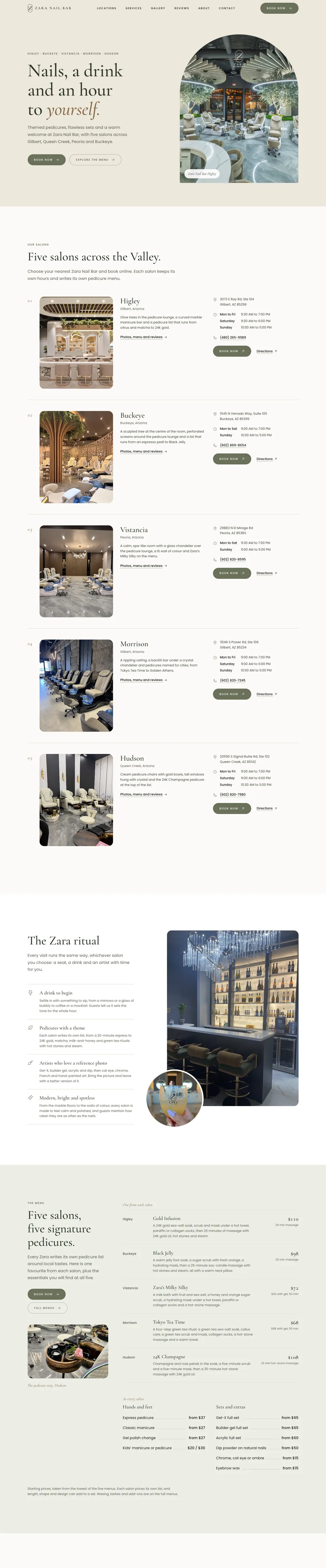 Zara Nail Bar website design by Alpha Media — desktop view