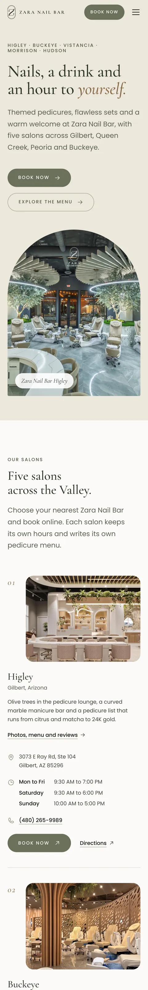Zara Nail Bar website design by Alpha Media — mobile view